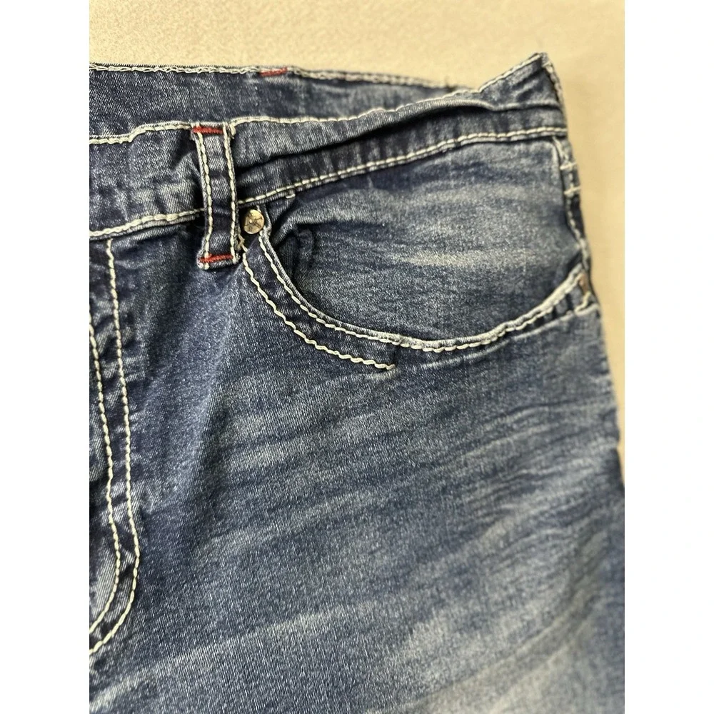 True Religion Jeans Mens 44x32 Blue Ricky Straight Flap Whisker Y2k World Tour